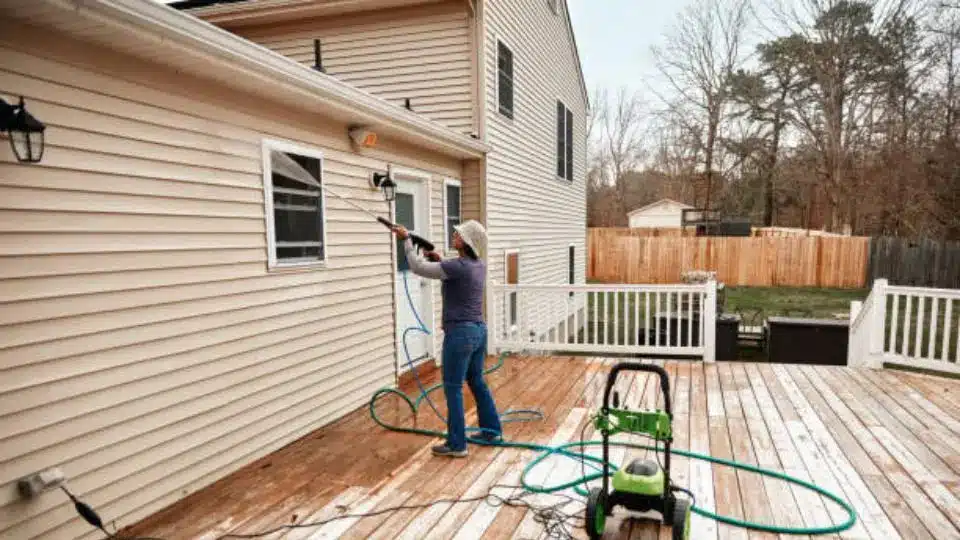 Exterior Home Being Pressure Washed